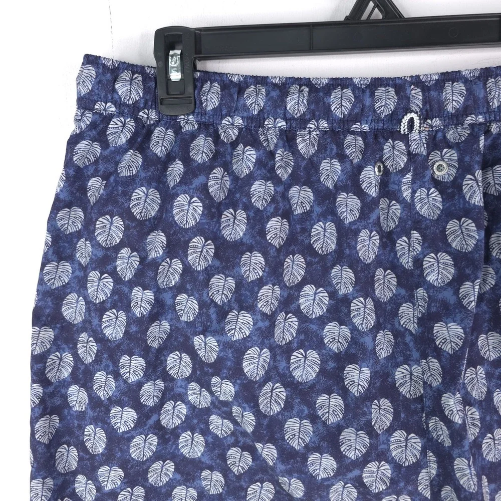 Peter Millar Seaside Shorts Men XL Blue Batik Leaf‎ Floral AOP Lined Swim Trunks